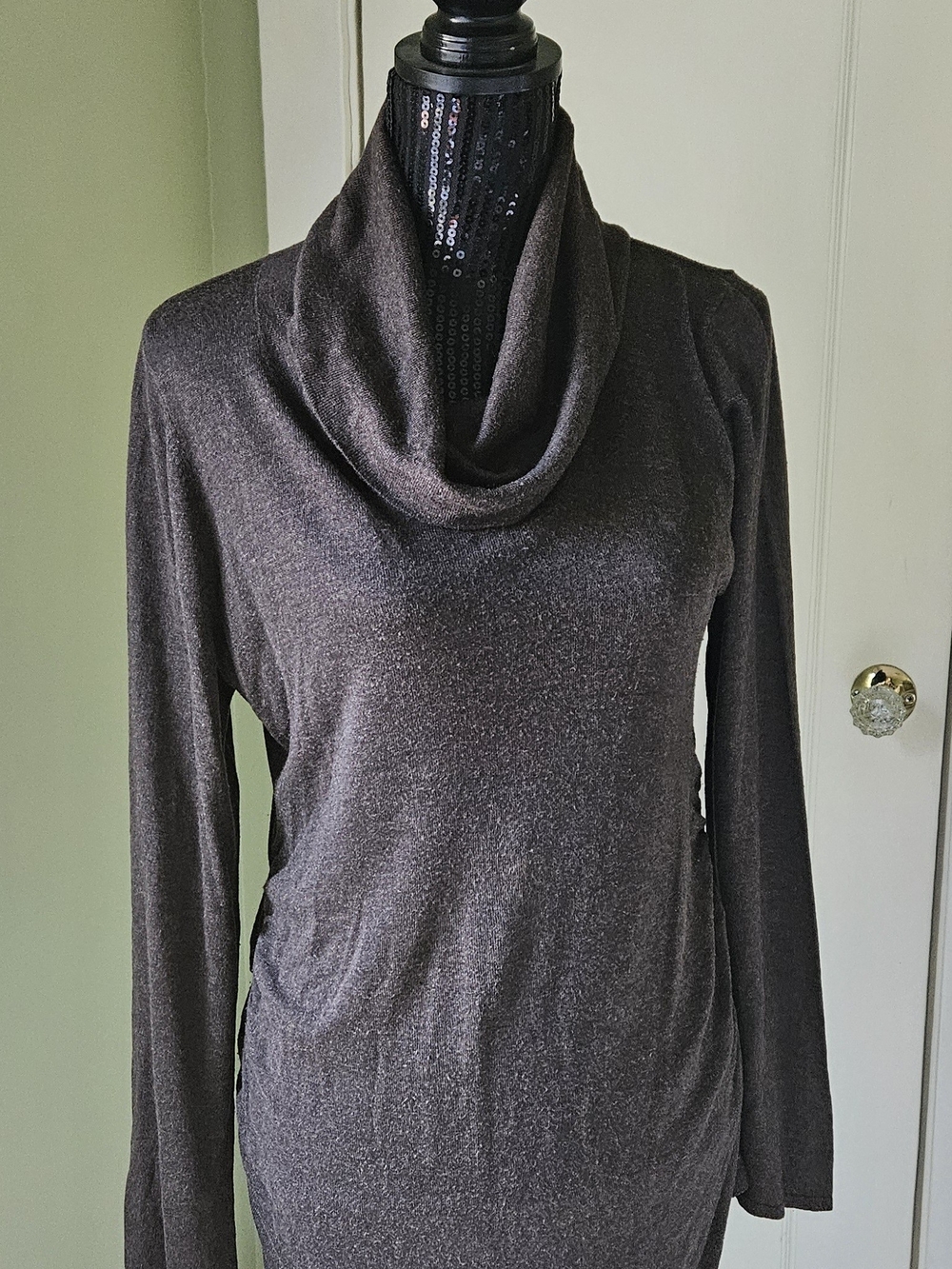 Maternity Cowl Neck Long Sleeve Sweater  - Chocolate